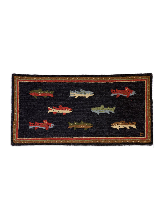 River Fish Hooked Wool Rug 2' x 4" Weston Table