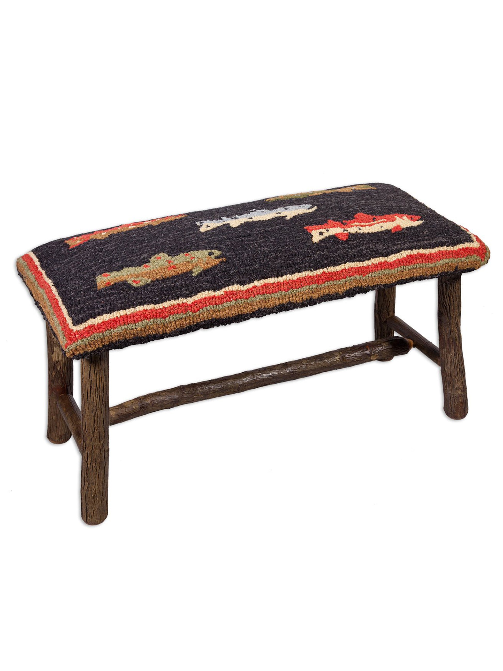 River Fish Hooked Wool Top Bench 15" x 32" Weston Table