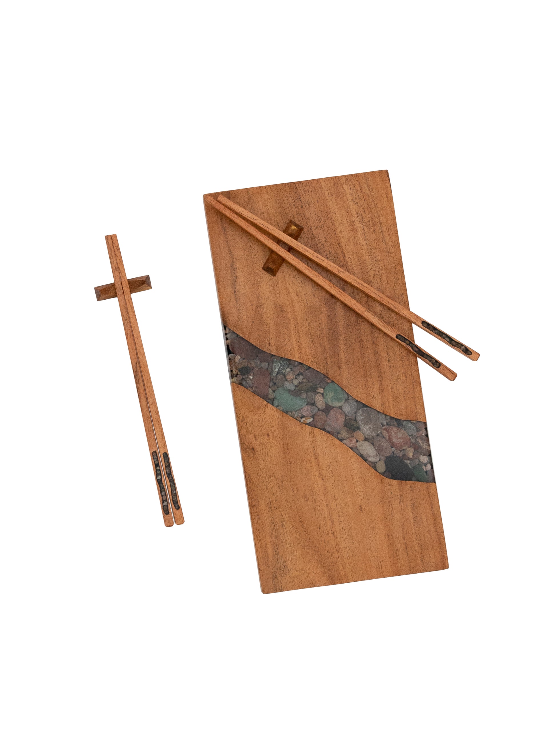 River Rock Inlay Sushi Board and Chopsticks Mesquite Weston Table