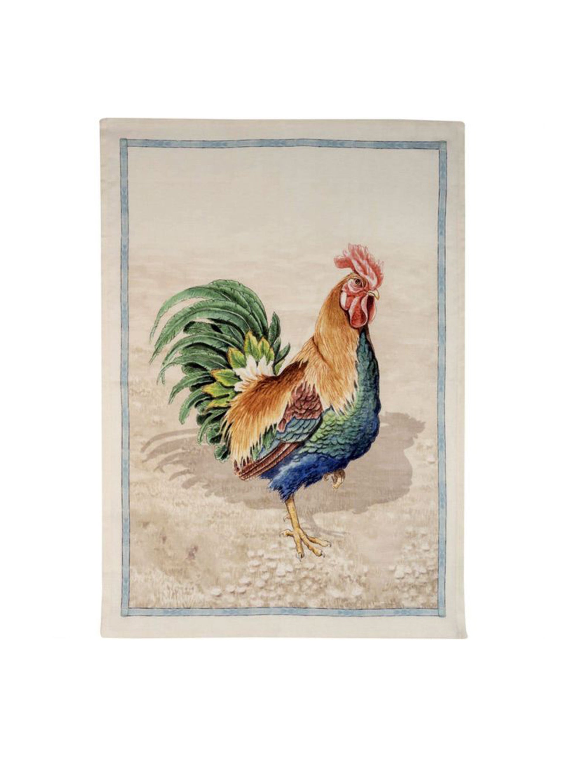 Rooster Blue Border Kitchen Towel Weston Table