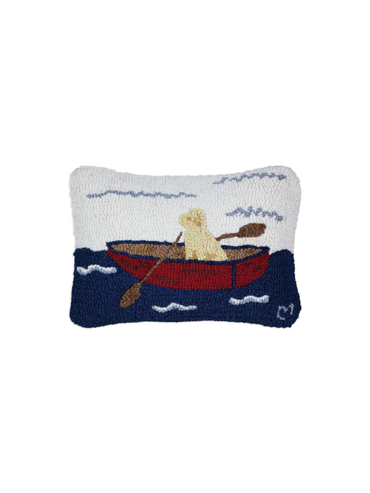 Row Your Boat Yellow Lab Hooked Wool Pillow Weston Table
