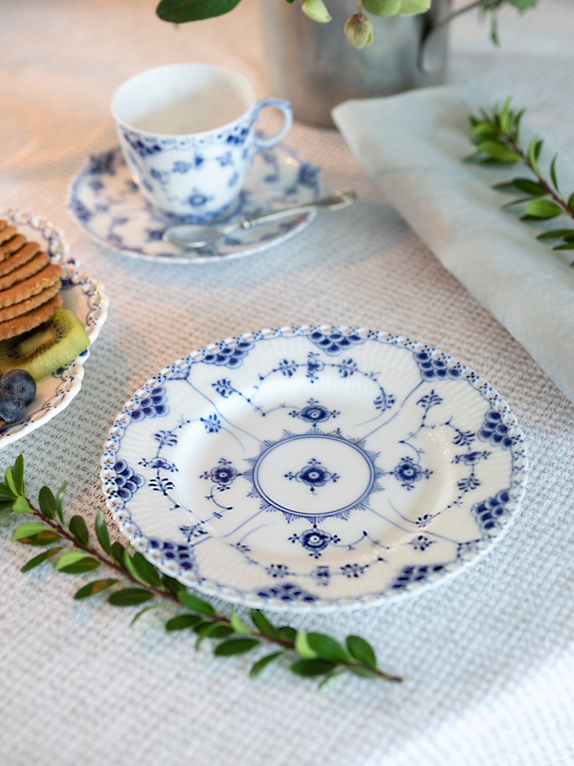 Vintage Royal Copenhagen Blue Fluted Full Lace Round Serving Platter Weston Table