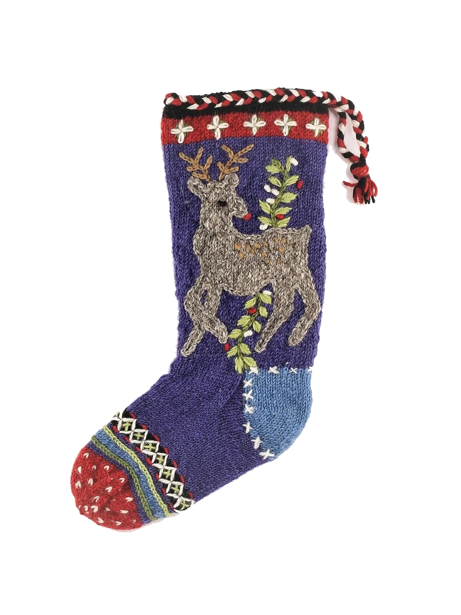 Rudolph With Holly Wool Knit Christmas Stocking Weston Table