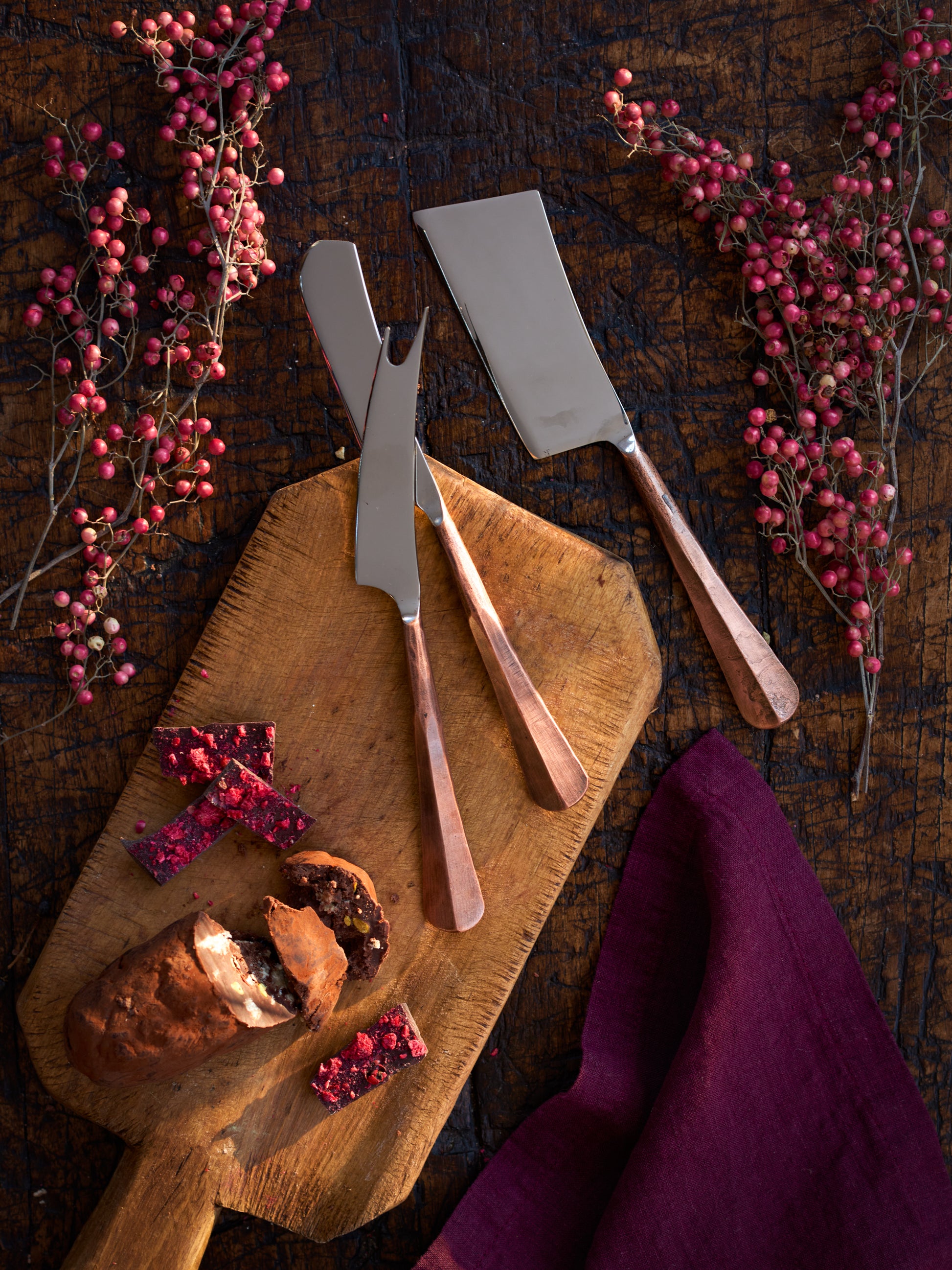 Shop the Simon Pearce Woodbury Copper Cheese Knife Set in Gift Box