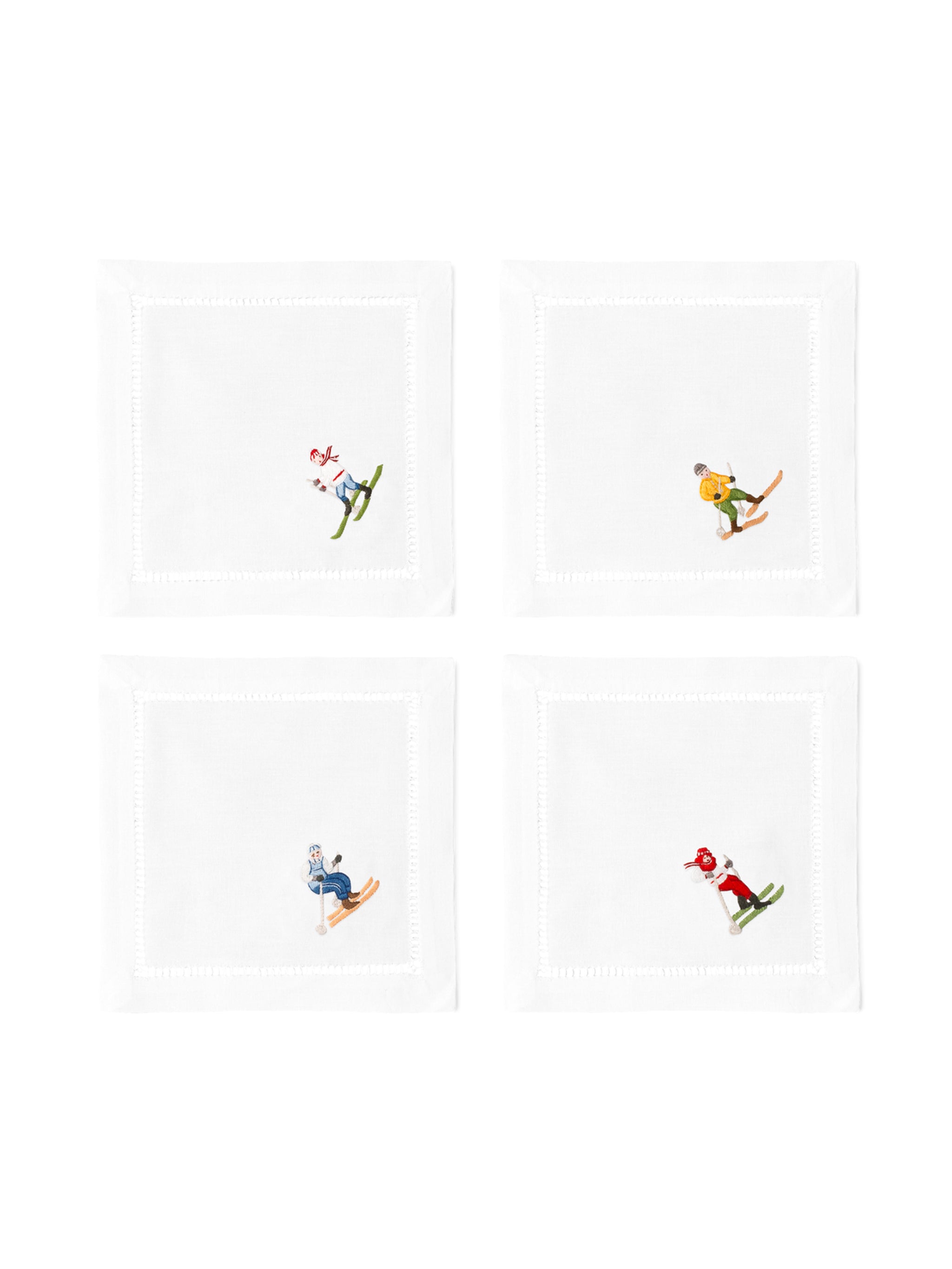 Embroidered Skiers Cocktail Napkins