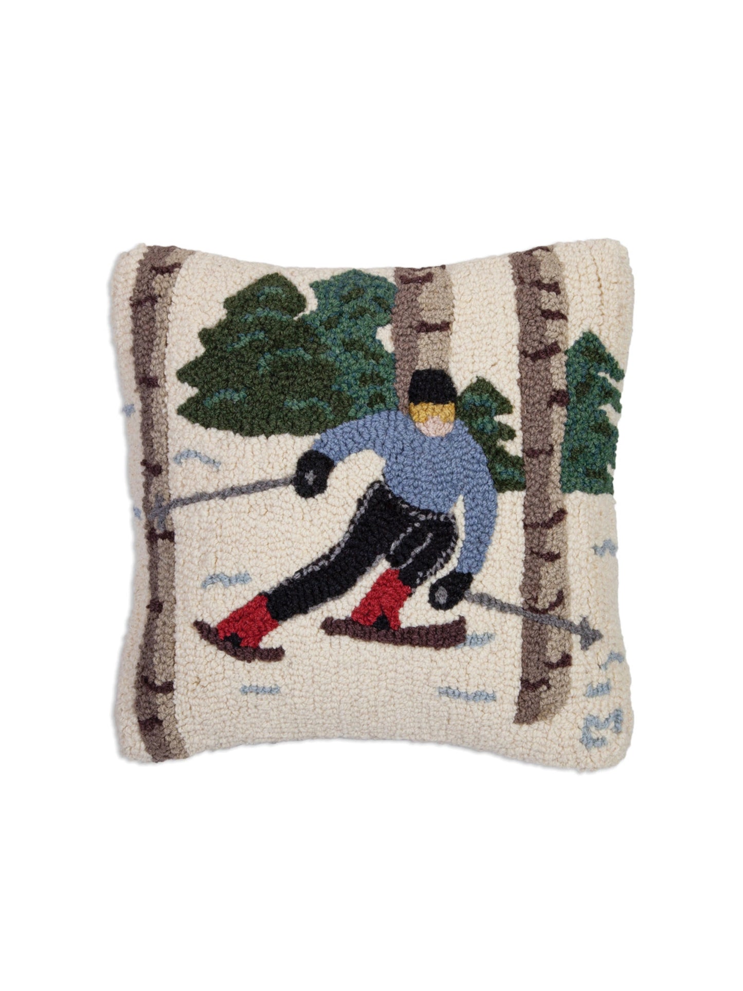 Skiing in The Trees Hooked Wool Pillow Weston Table