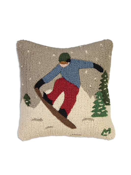 Snowboarder Hooked Wool Square Pillow Weston Table
