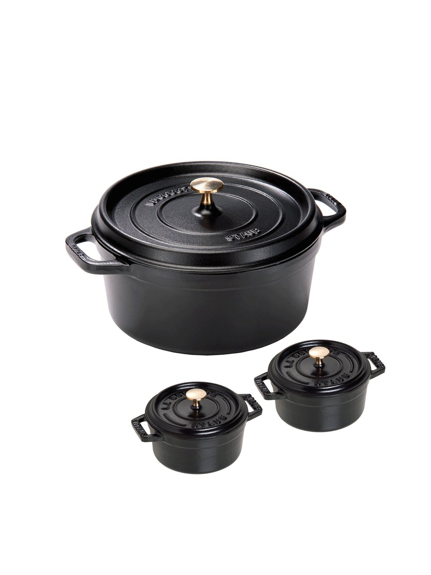 Staub Cast Iron 5.5 Quart Round Cocotte with Two Minis