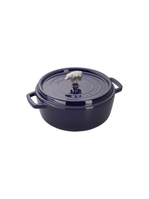  Staub Cast Iron 6 Quart Shallow Cochon Round Cocotte Dark Blue Weston Table 