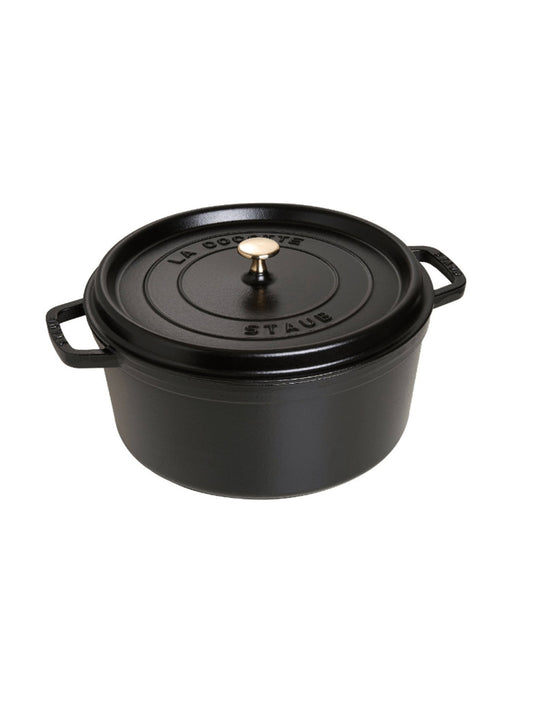 Staub Cast Iron 9 Quart Round Cocotte Black Matte Weston Table