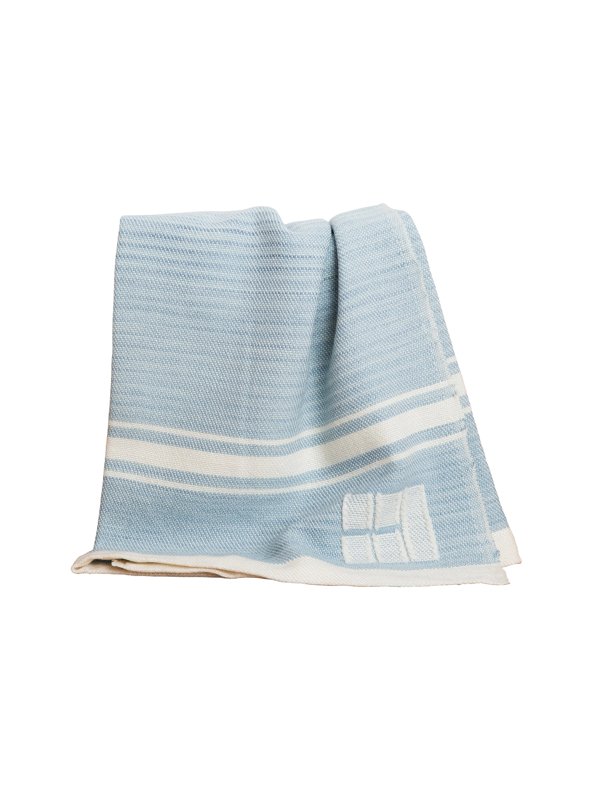 Swans Island Modern Grace Baby Blanket Sky Blue with White Weston Table
