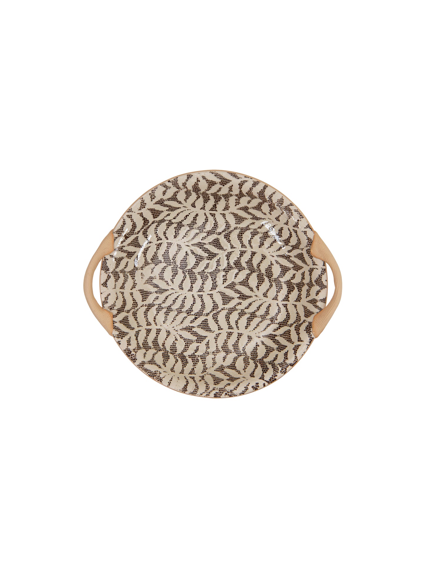 Terrafirma Ceramics Chestnut Fern Round Platter with Handles Weston Table