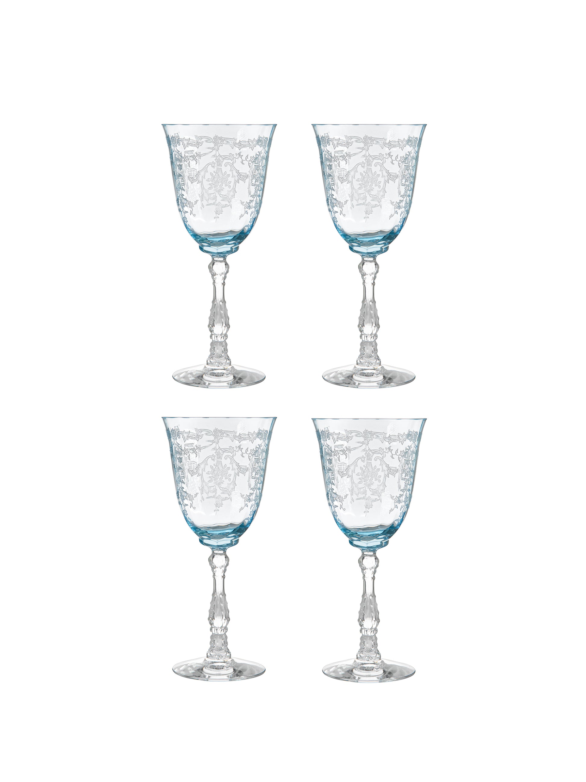 Vintage 1930s Fostoria Blue Navarre Wine Glasses set of 4 Weston Table