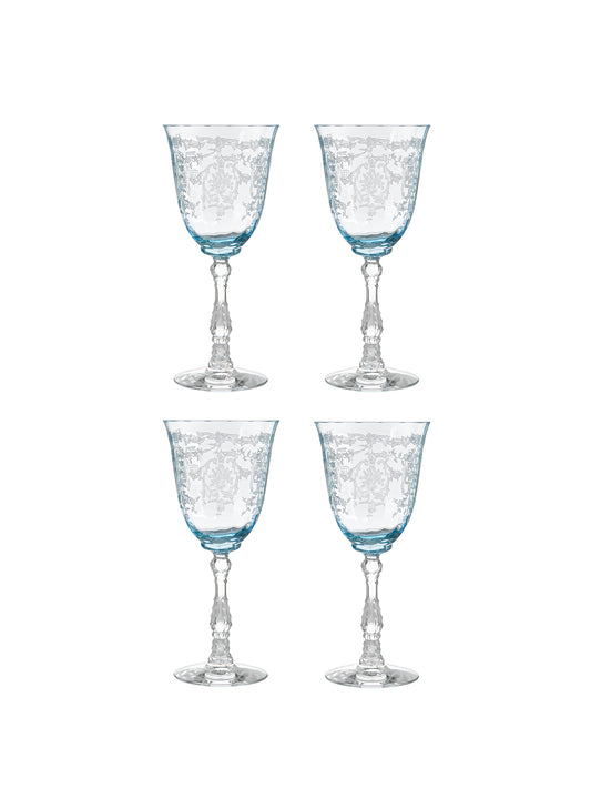 Vintage 1930s Fostoria Blue Navarre Wine Glasses set of 4 Weston Table