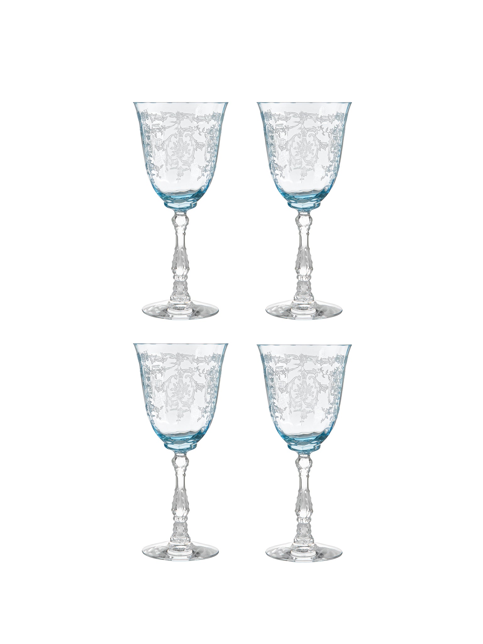 Vintage 1930s Fostoria Blue Navarre Wine Glasses set of 4 Weston Table
