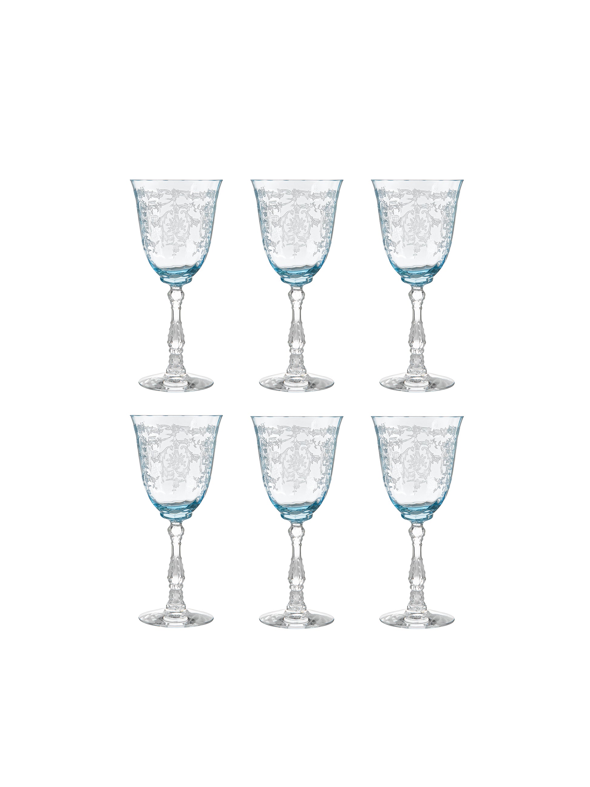 Vintage 1930s Fostoria Blue Navarre Wine Glasses set of 6 Weston Table