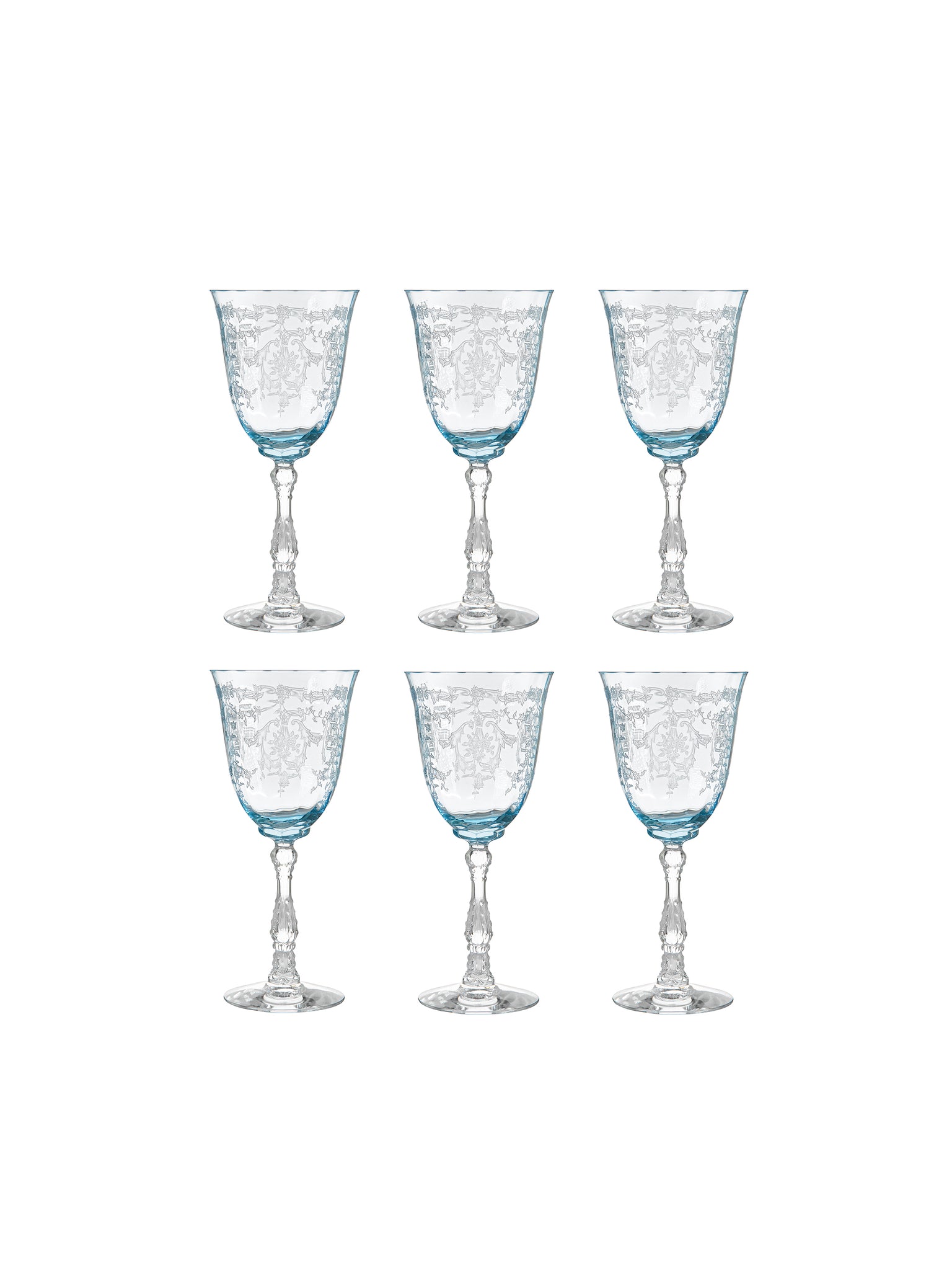 Vintage 1930s Fostoria Blue Navarre Wine Glasses set of 6 Weston Table