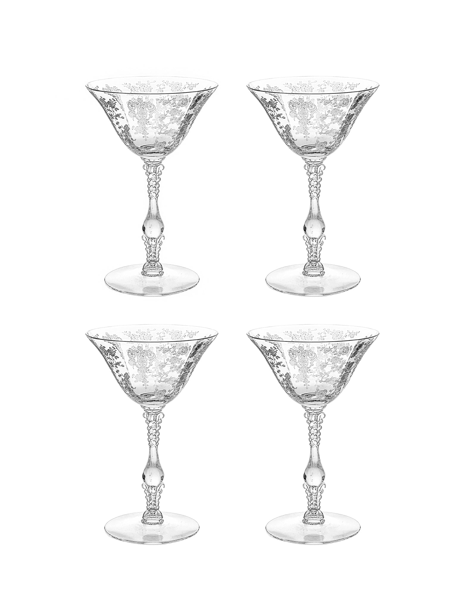 Vintage 1930s Rose Point Cambridge Martini Glasses 4 Weston Table
