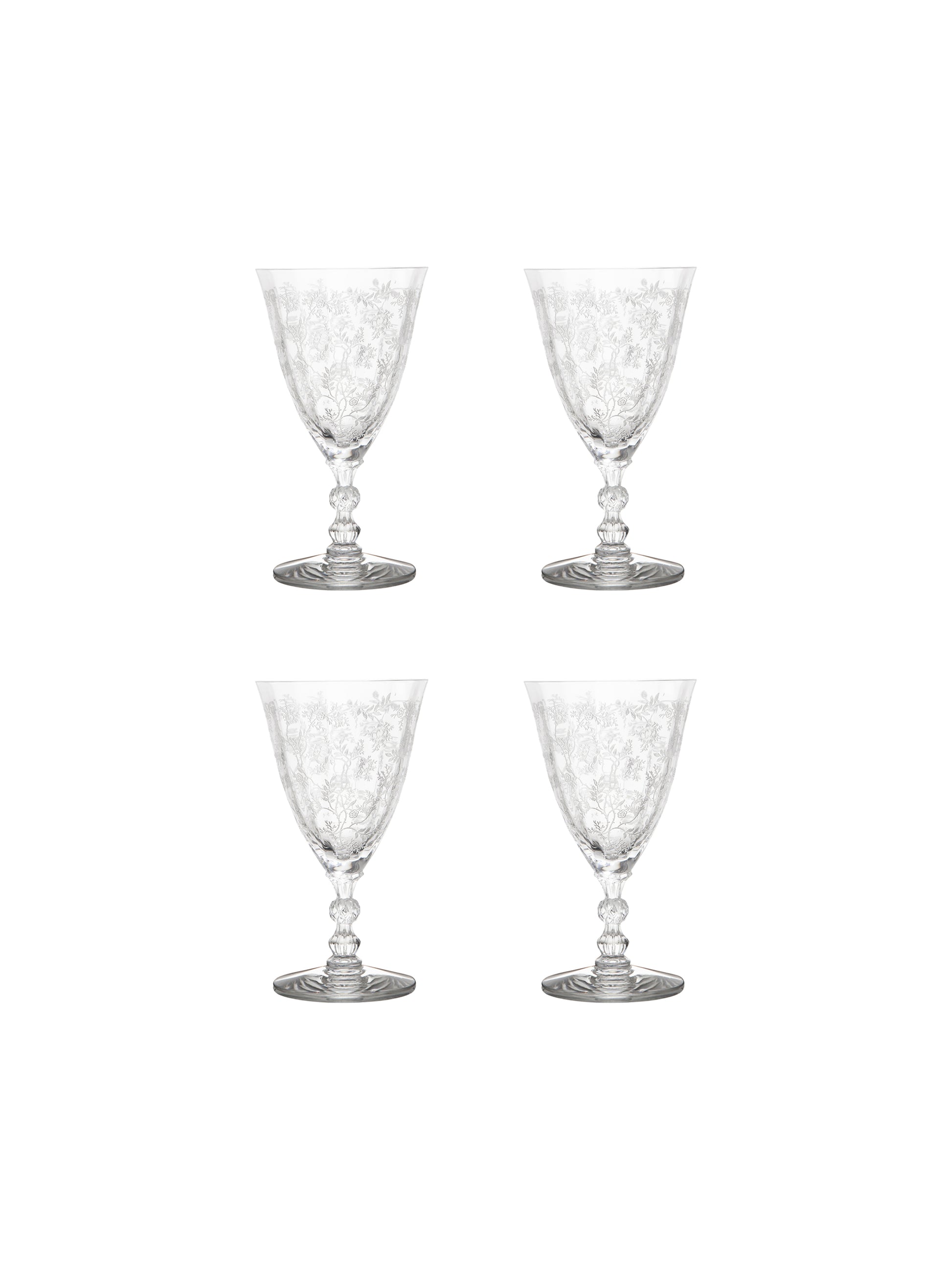 Vintage Rose Goblets Etched Cut Rose Crystal Wine Glasses 