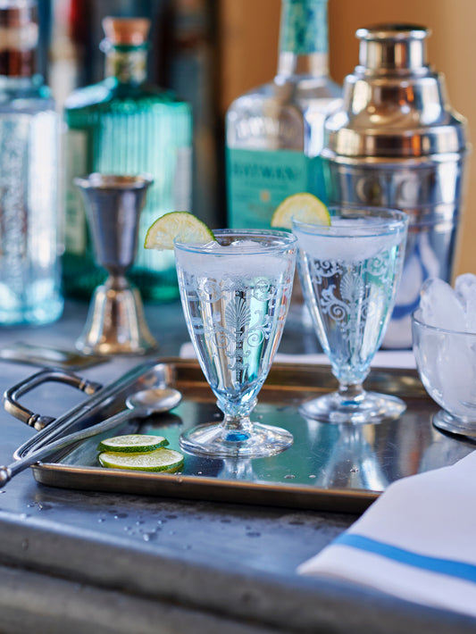 Vintage 1940s Fostoria Versailles Blue Footed Glasses Weston Table