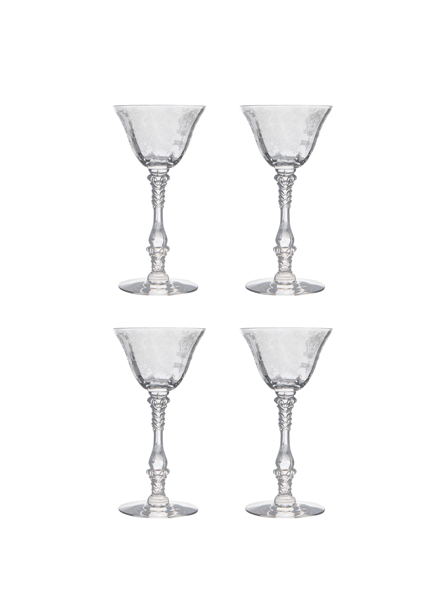Vintage 1940s Rose Point Cambridge Sherry Glasses Set of 4 Weston Table