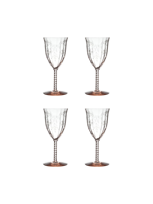 Vintage 1950s Pink Floral Spiral Stem Glasses Weston Table