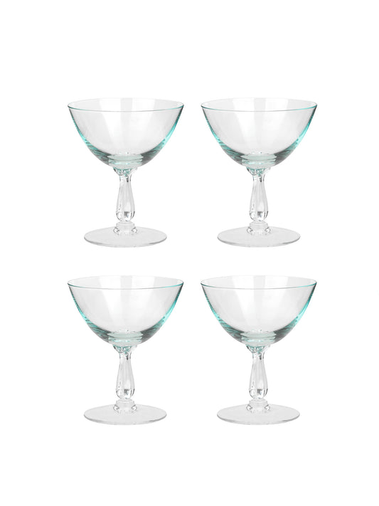 Vintage Art Deco Green Cup Clear Stem Cocktail Glasses