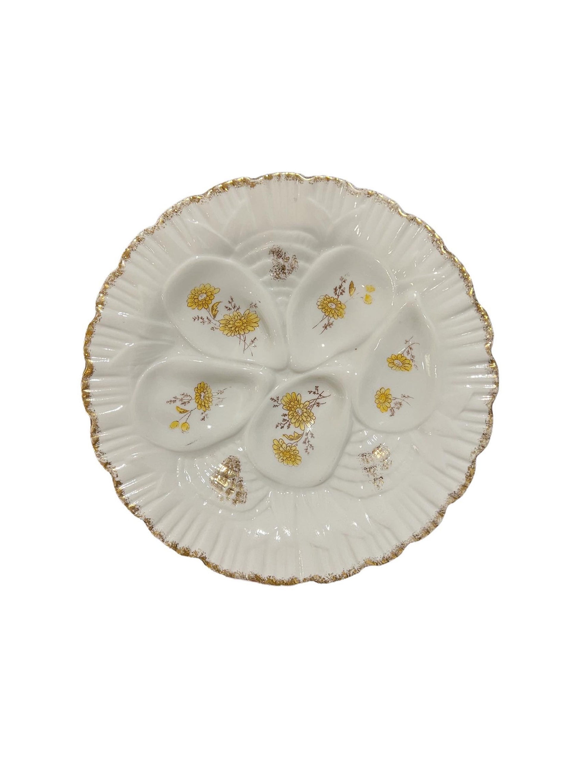 Vintage 19th Century Bavarian Yellow Flower Oyster Plate Weston Table