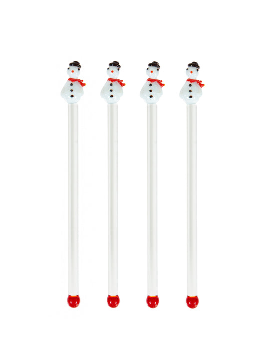 Vintage Glass Snowmen Swizzle Sticks Weston Table 