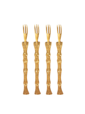  Vintage Gold Bamboo Oyster Forks 