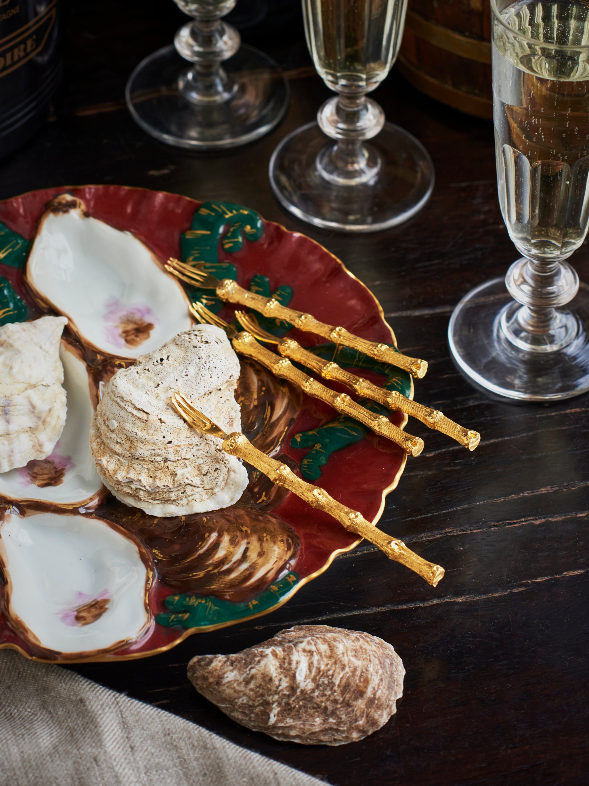 Vintage Gold Bamboo Oyster Forks