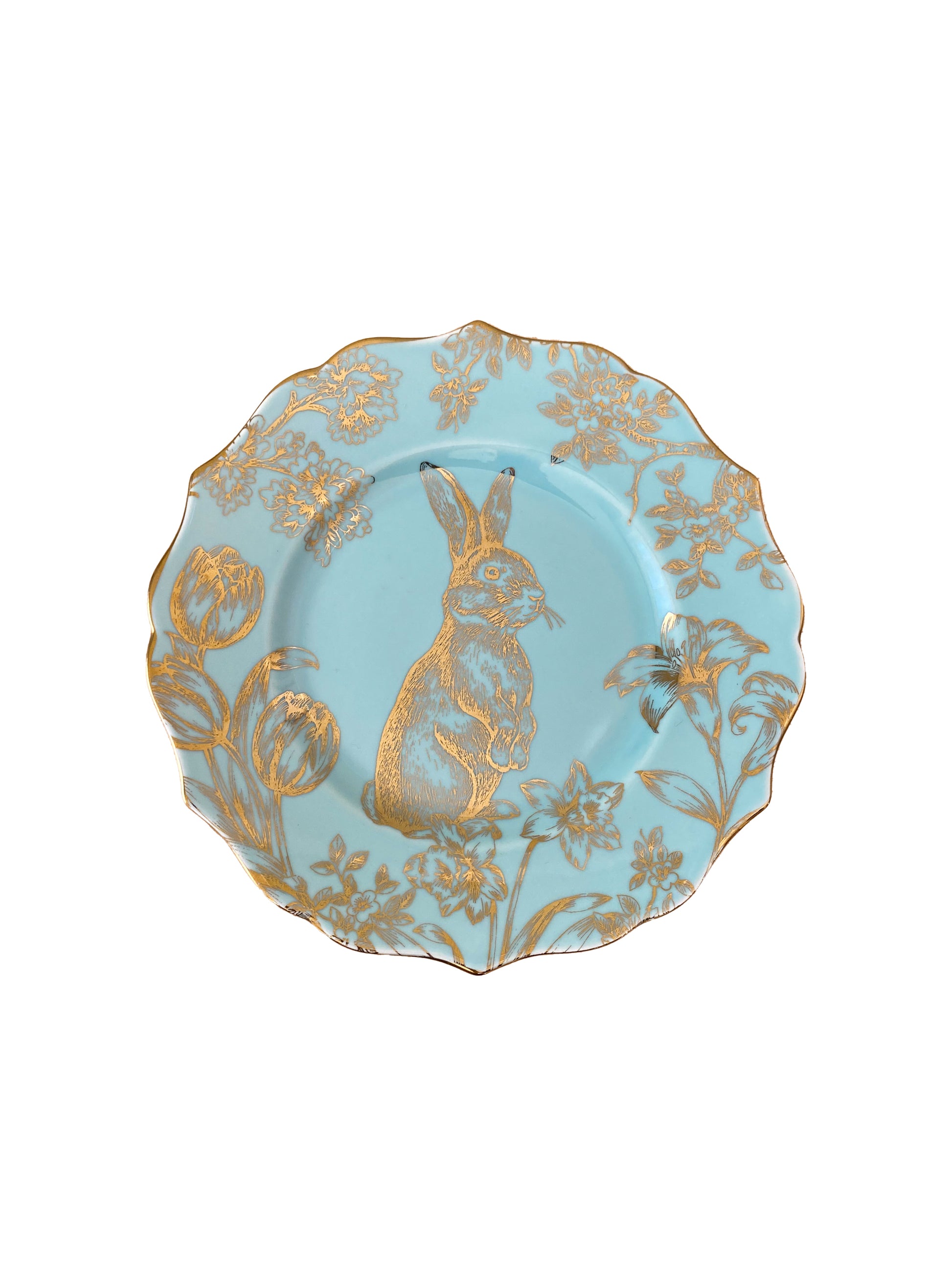 Vintage Gold Trimmed Rabbit Plate Blue Weston Table