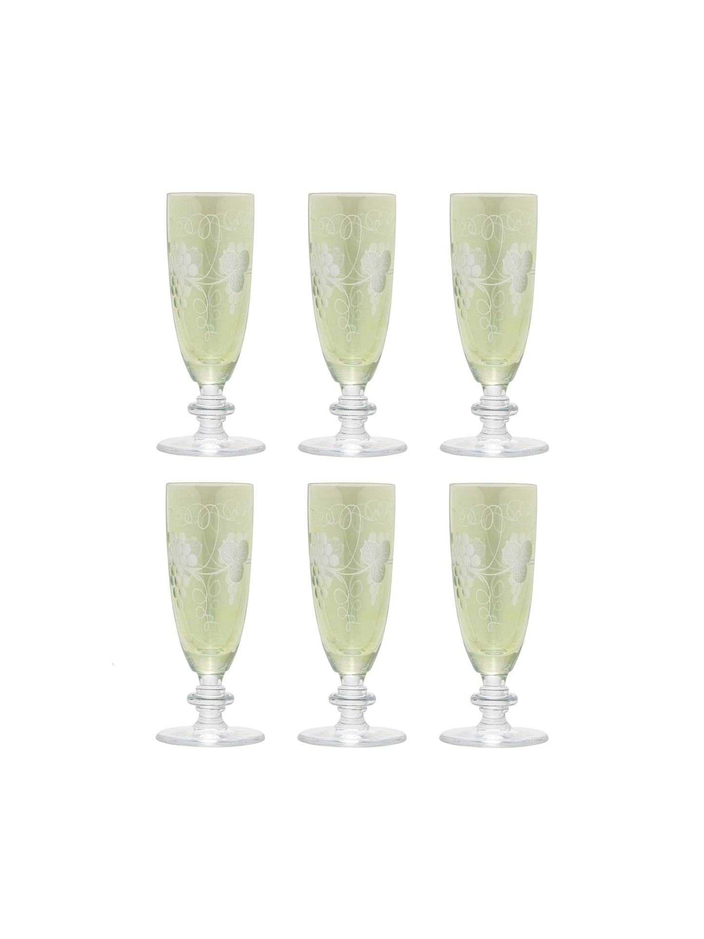 Vintage Etched Grapes and Leaves Champagne Flutes Weston Table