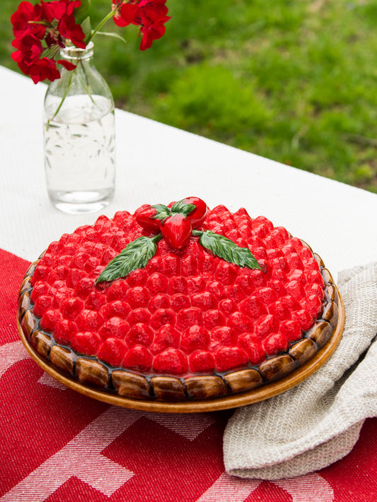 Vintage Majolica Strawberry Pie Keeper