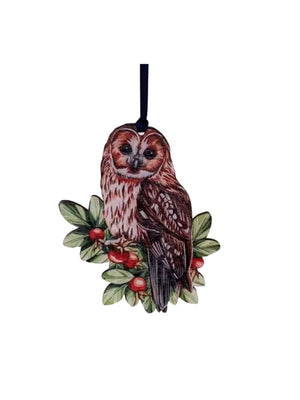  Owl Watercolor Birchwood Ornament Weston Table 