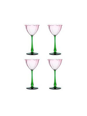  Vintage Pink Tulip Murano Red Wine Set of Four Weston Table 