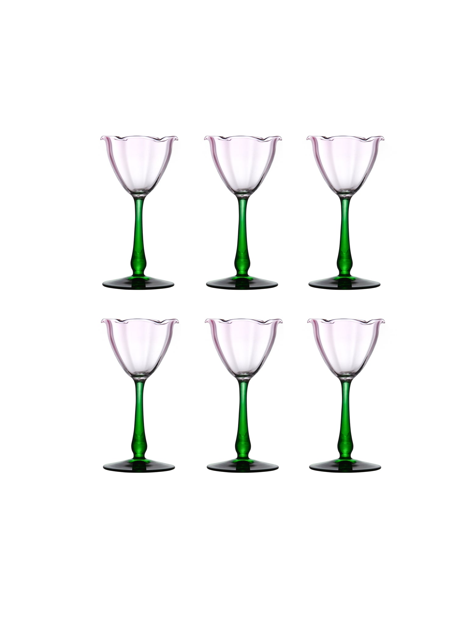 Vintage Pink Tulip Murano White Wine Set Six Weston Table