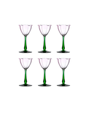  Vintage Pink Tulip Murano White Wine Set Six Weston Table 
