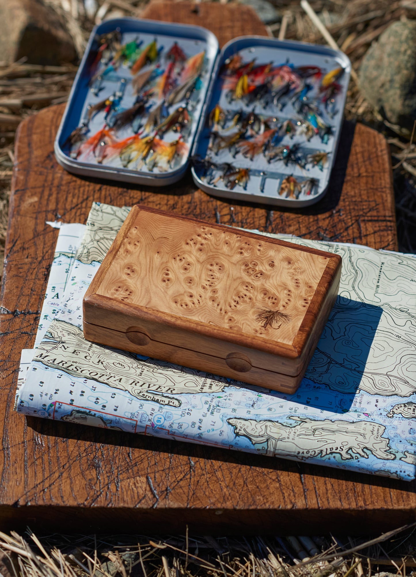 Burled Wood Fly Fishing Fly Box Weston Table