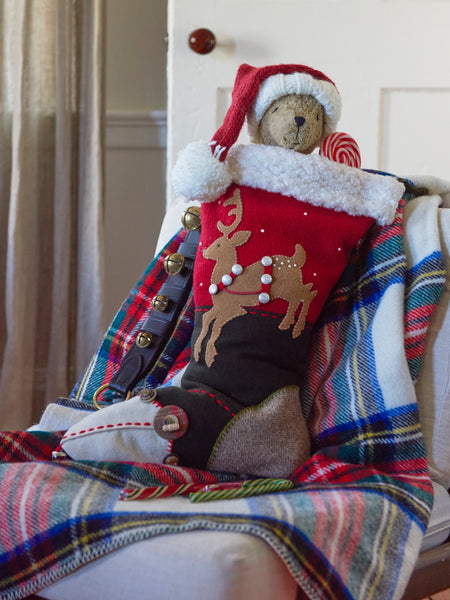 Vintage Wool Needlepoint Christmas Stocking Santa Claus With Tree