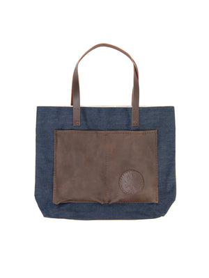  Japanese Selvedge Denim Tote with Leather Pockets Weston Table 
