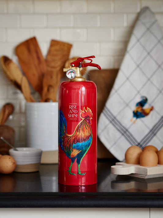 WT Rise and Shine Rooster Fire Extinguisher Weston Table