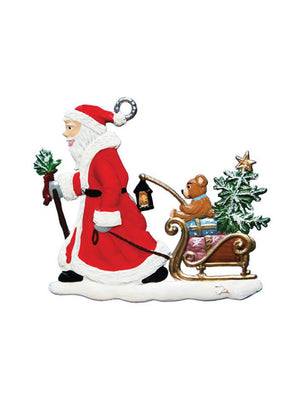  Wilhelm Schweizer Pewter Santa Pulling Sled Christmas Ornament 