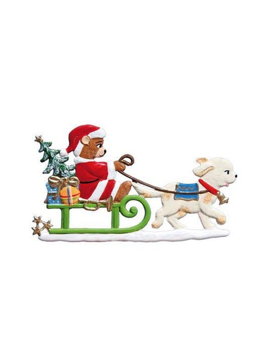 Wilhelm Schweizer Santa Teddy in Dog Sled Ornament Weston Table