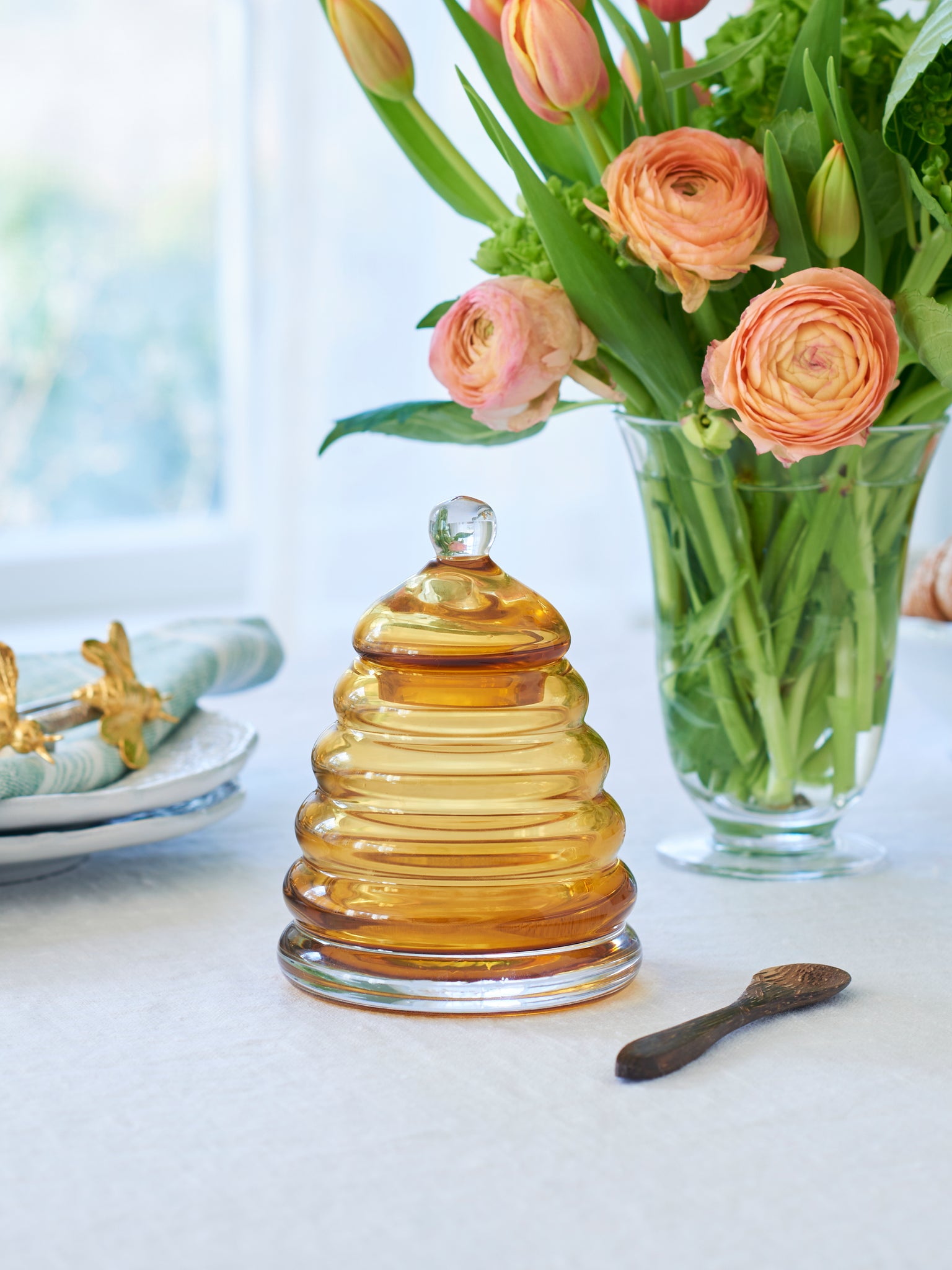 William Yeoward Crystal Honeycomb Honey Jar and Spoon Weston Table