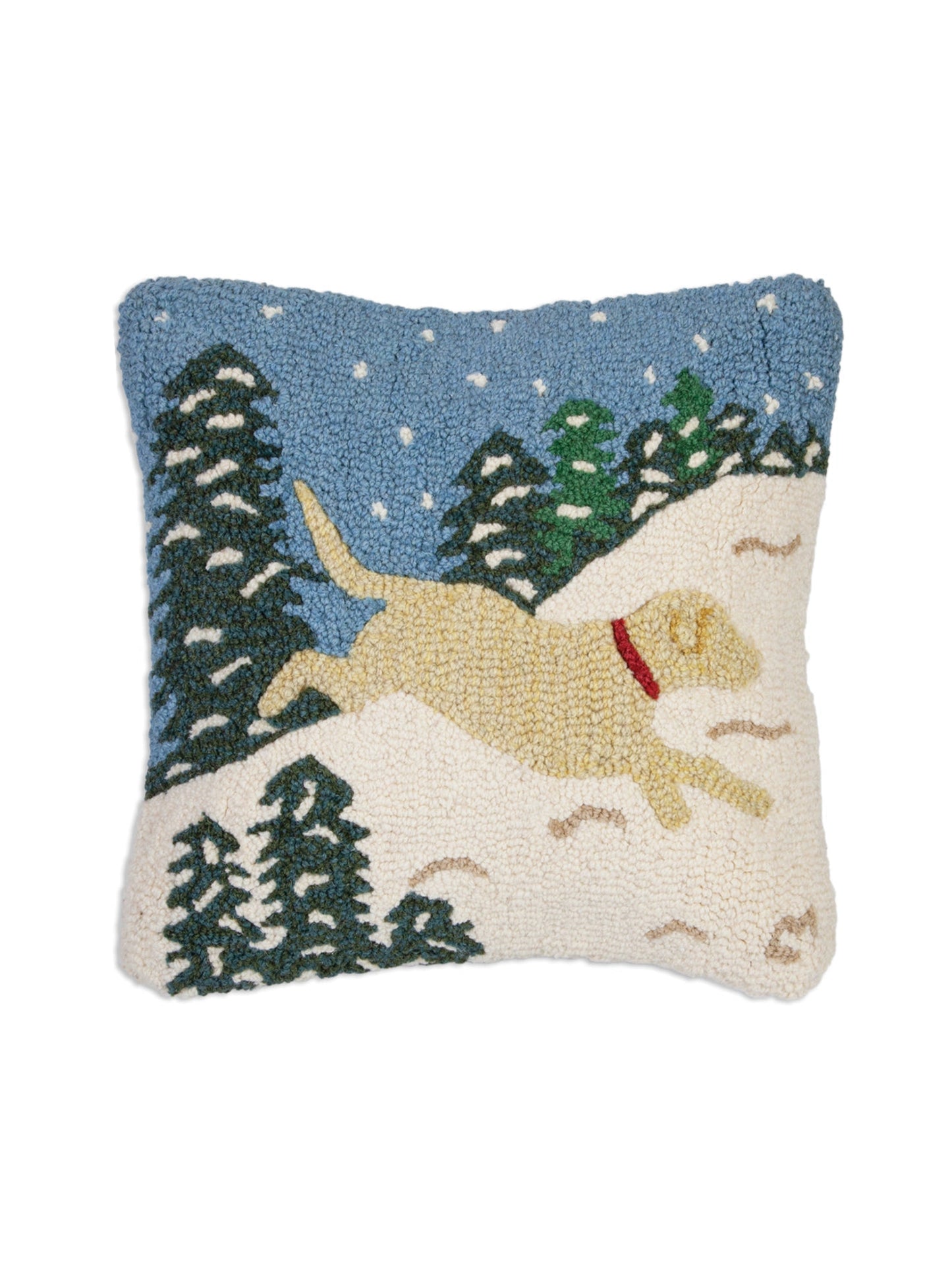 Yellow Lab Snow Dog Hooked Wool Pillow Weston Table