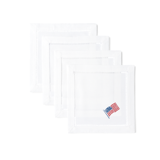 Embroidered Stars and Stripes Cocktail Napkins